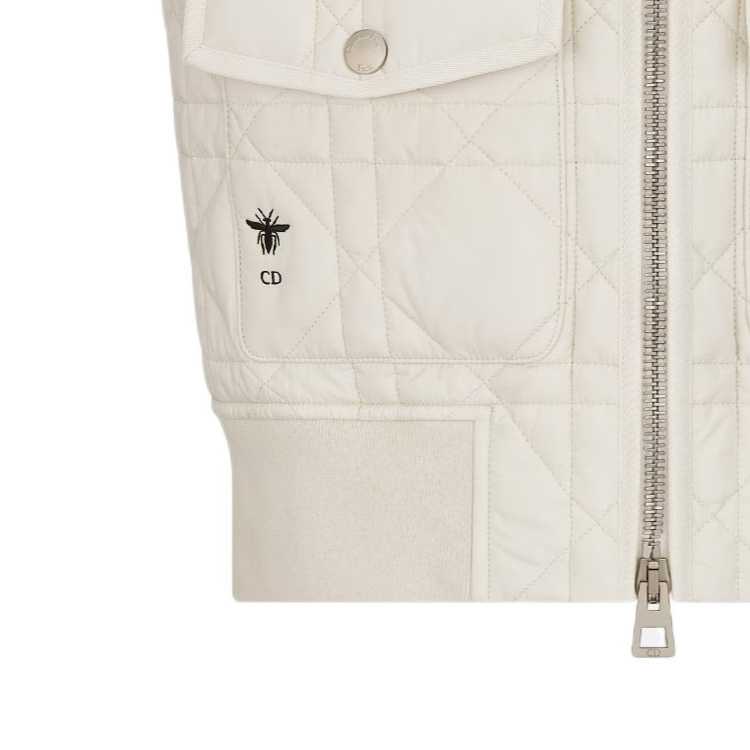 Sizing (W) DIOR SS24 Vest Beige Logo Sulaman Warna Solid dengan Zip. 417C75A2827-X0250