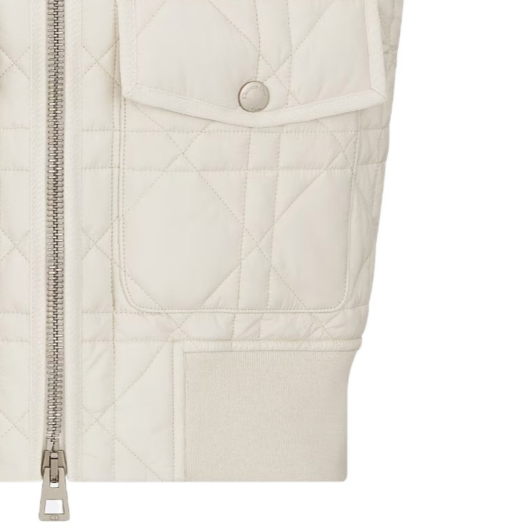 Cheap (W) DIOR SS24 Vest Beige Logo Sulaman Warna Solid dengan Zip. 417C75A2827-X0250