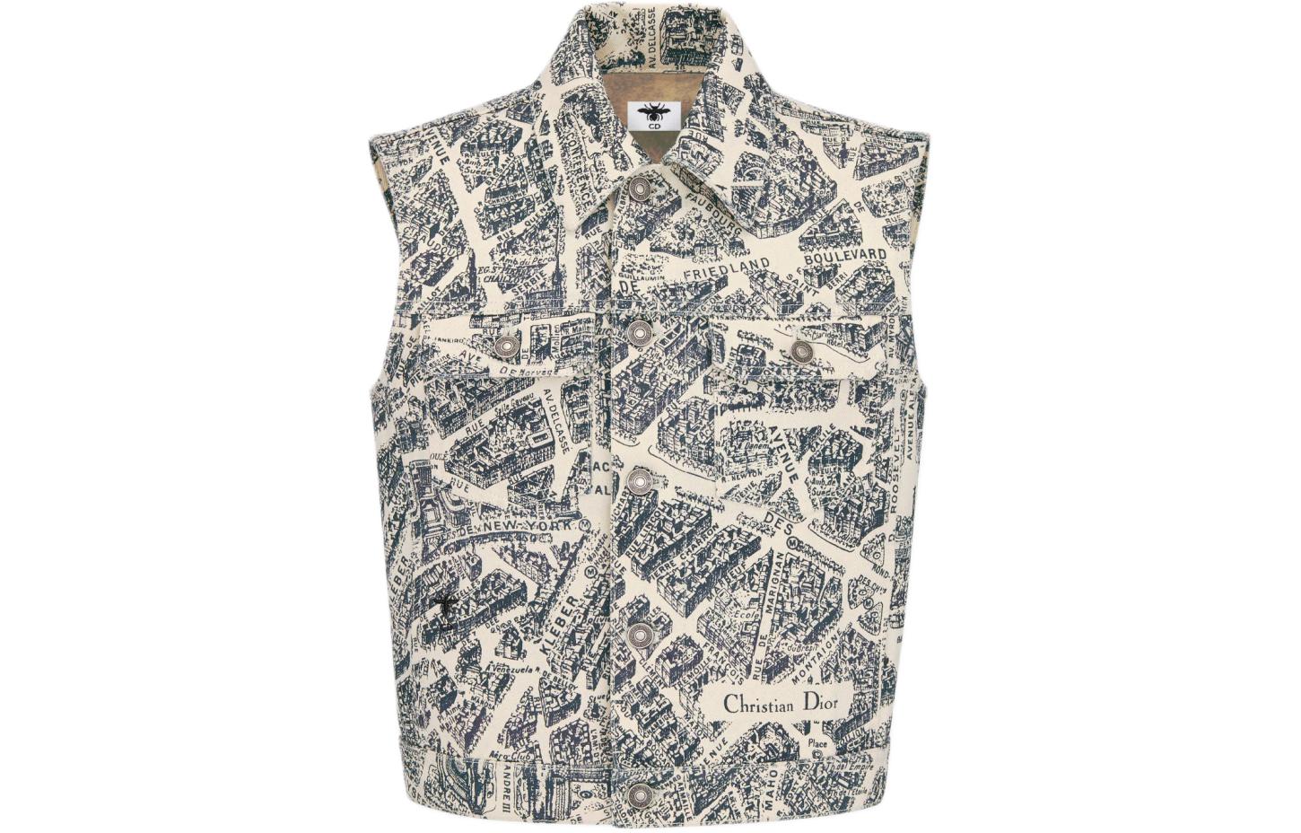 Order (W) Chaleco corto abotonado DIOR SS24 azul marino con diseño. 422G16A3980-X1850
