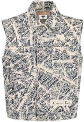 (Women) DIOR SS24 Navy Blue Patterned Short Button-Up Vest. 422G16A3980-X1850 Order (Women) DIOR SS24 Navy Blue Patterned Short Button-Up Vest. 422G16A3980-X1850