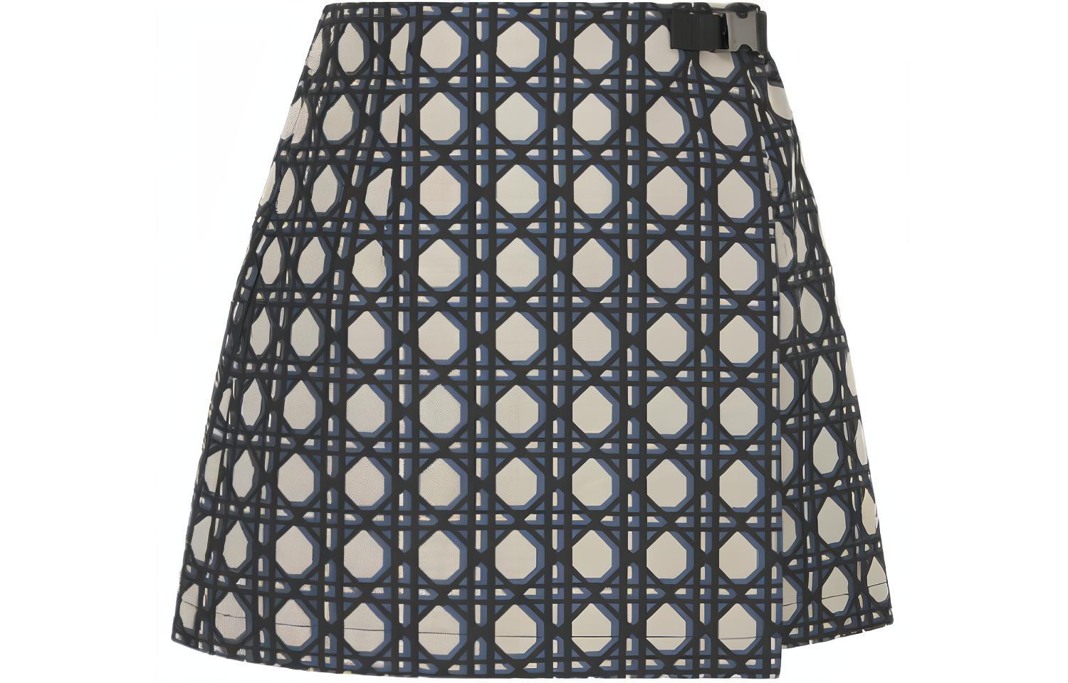(Women) DIOR SS24 Navy Blue Cannage Pattern Flared Casual Skort for Women. 417P15A2378-X5856