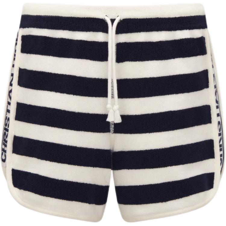 (Women) DIOR SS24 Striped Logo Print Drawstring Casual Shorts Women Multicolor. 444P17AM798-X0853