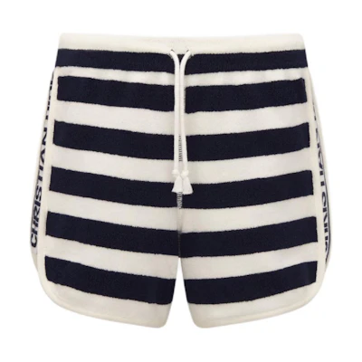 (Women) DIOR SS24 Striped Logo Print Drawstring Casual Shorts Women Multicolor. 444P17AM798-X0853