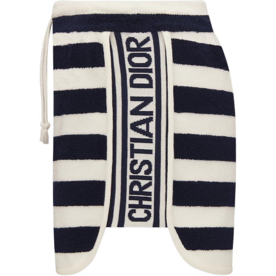 Shop (W) DIOR SS24 Celana Pendek Kasual Wanita Motif Garis Logo Multicolor. 444P17AM798-X0853