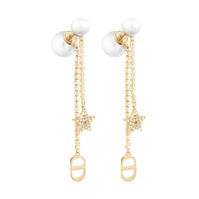 (Women) DIOR Star Charm Long Chain Metal Crystal Resin Earrings E1270TRICY-D301