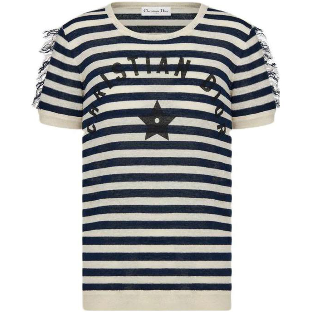 (Women) DIOR Striped Crewneck Short-Sleeve T-Shirt Women’s Blue 314S28AM718-5855