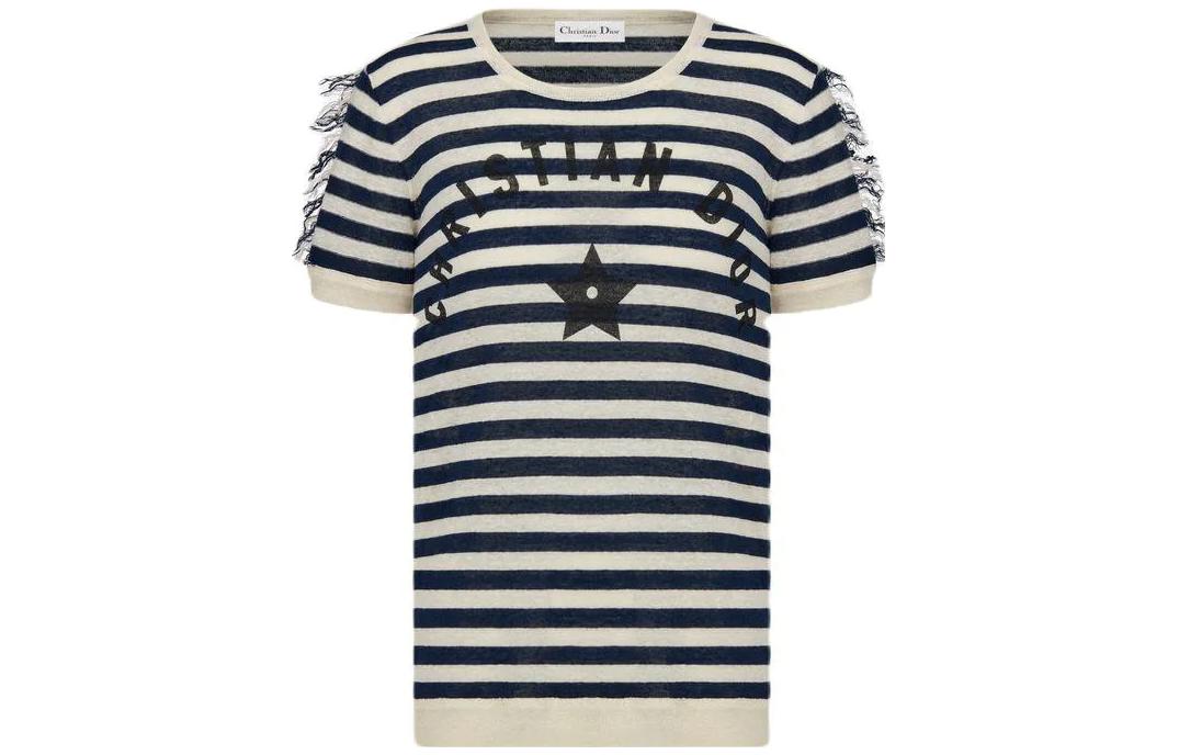 Order (Women) DIOR Striped Crewneck Short-Sleeve T-Shirt Women’s Blue 314S28AM718-5855