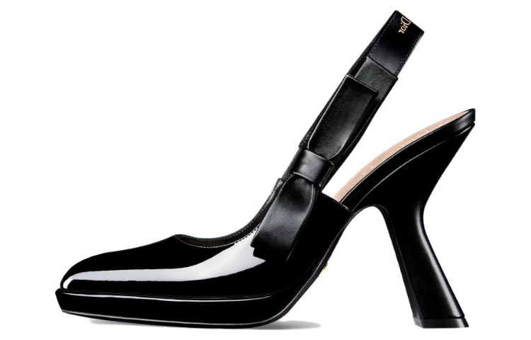 (Women) Dior Sweet-D Patent Leather Pointed Toe Slip-On Chunky Heel 10.5cm 'Black' KCV120VCA_S900