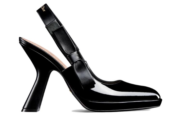 Order (W) Dior Kasut Tumit Tebal Hitam 10.5cm Slip-On Bucu Tajam Kulit Paten KCV120VCA_S900