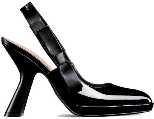 (W) Dior Kasut Tumit Tebal Hitam 10.5cm Slip-On Bucu Tajam Kulit Paten KCV120VCA_S900 Order (W) Dior Kasut Tumit Tebal Hitam 10.5cm Slip-On Bucu Tajam Kulit Paten KCV120VCA_S900