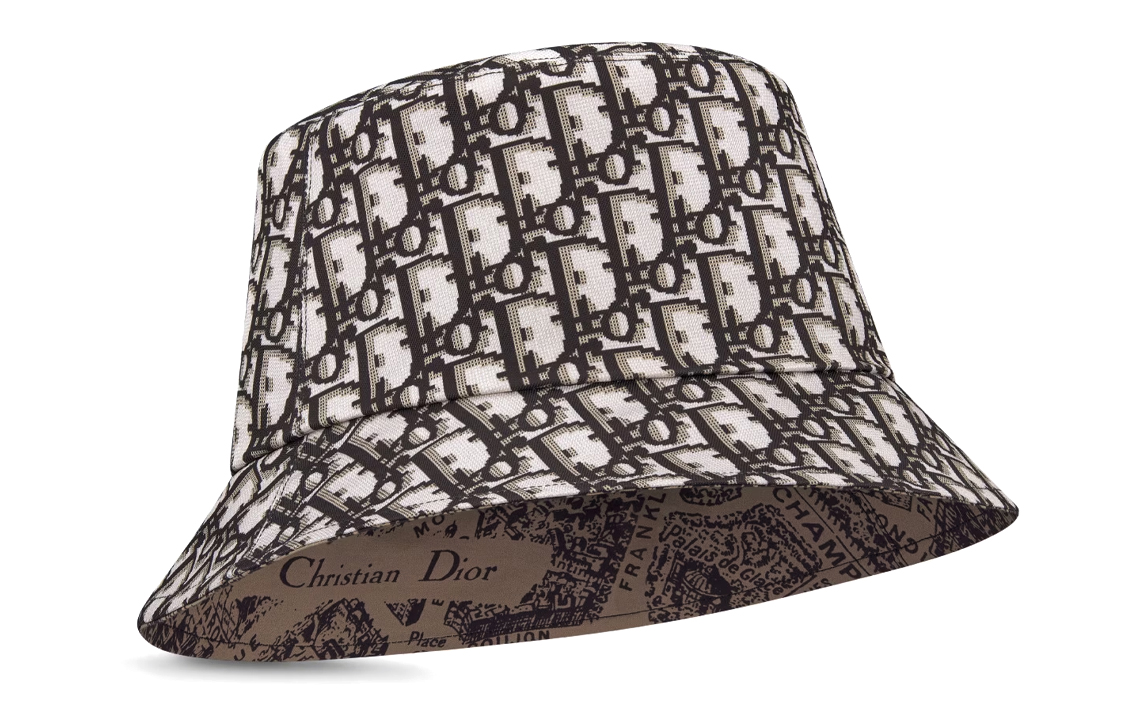 Details for (W) DIOR Teddy-D Topi Bucket Wanita Coklat Motif Reversible. 32CPA923I130-C132