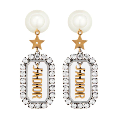 (Women) DIOR Tribales Logo Earrings White Resin Crystal Feminine Design E1357TRICY-D908