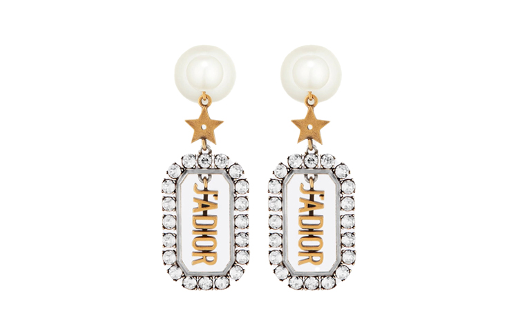 (Women) DIOR Tribales Logo Earrings White Resin Crystal Feminine Design E1357TRICY-D908 圖 2