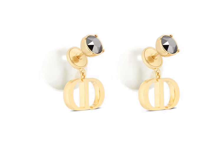 (Women) DIOR Tribales Pearl Earrings Gold with Crystal Detailing for Women. E2026WOMCY_D12G