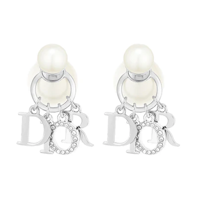 (Women) DIOR Tribales Resin Faux Crystal Gold Earrings Women - White. E1411TRICY-D009