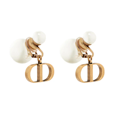(Women) DIOR Tribales Vintage Clip-On Gold Resin Pearl Earrings for Women. E2073WOMRS-D908