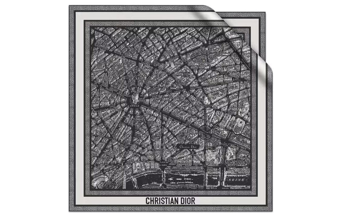 (Women) Dior Twill Plan de Paris Printed Scarf  Black. 32PAR090I600-C980