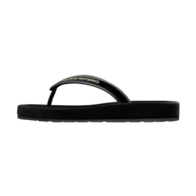 (W) Dior Velvet Logo Flat Slide 'Black'