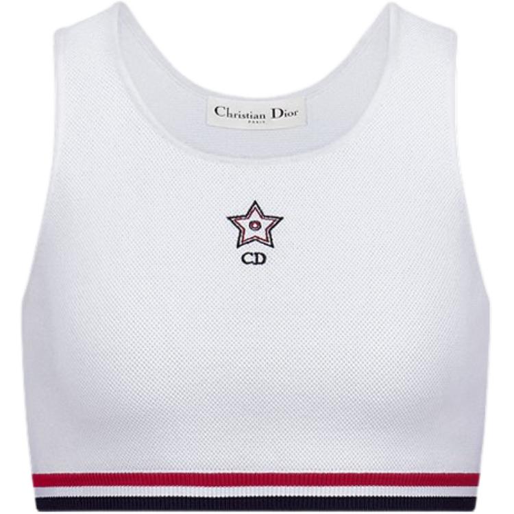 (Women) Dior Vibe SS25 Tri-Color Knit Tank Top White 514E18A5001-X0878