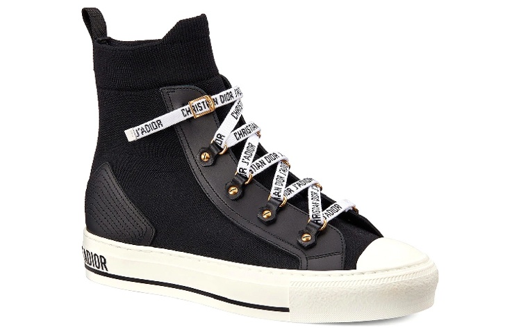 Lookbook (W) Dior Walk n DIOR Sneaker High-Top Mesh Kulit Anak Sapi 'Hitam' KCK232TLC_S900