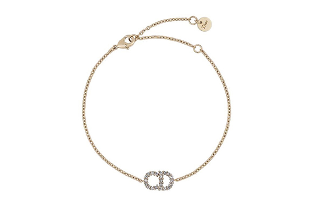 (Women) DIOR White Crystal Gold Metal Bracelet Gold Gift Bag Edition B0845CDLCY-D301