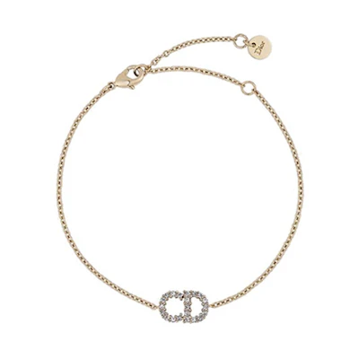 (Women) DIOR White Crystal Gold Metal Bracelet Gold Gift Bag Edition B0845CDLCY-D301