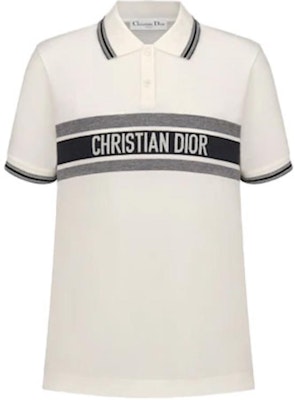 (Women) DIOR White Short Sleeve Polo Shirt with Logo Stripe Embroidery. 143T10A4047-X0200 Buy (Women) DIOR White Short Sleeve Polo Shirt with Logo Stripe Embroidery. 143T10A4047-X0200