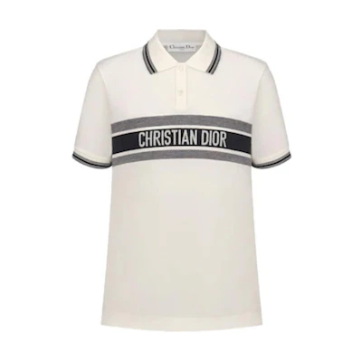 (Women) DIOR White Short Sleeve Polo Shirt with Logo Stripe Embroidery. 143T10A4047-X0200