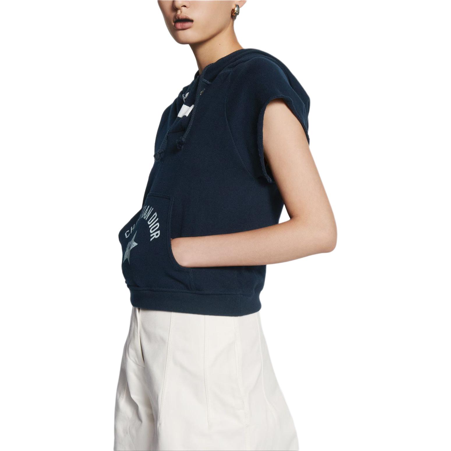 Details for (W) ディオール レディース ネイビーブルー ロゴプリント 半袖フーディ SS24 423S25A4117-X5645