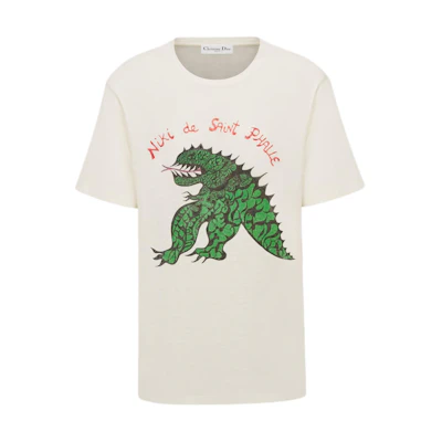 (Women) DIOR Women’s Oversized T-Shirt SS24 Dragon Pattern Logo Print Off-White. 413T09A4519-X0200