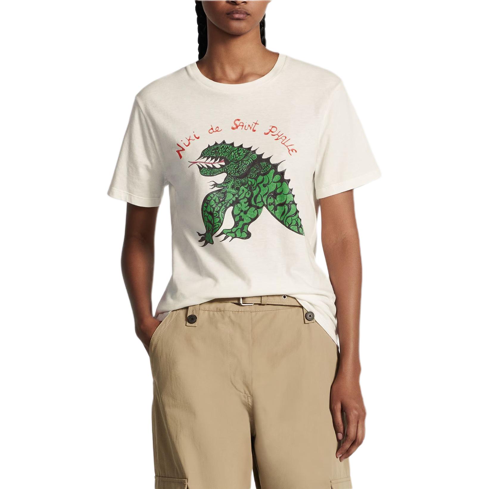 Shop (Women) DIOR Women’s Oversized T-Shirt SS24 Dragon Pattern Logo Print Off-White. 413T09A4519-X0200