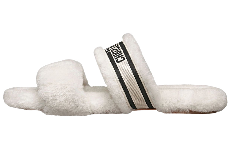 Buy DIOR 迪奧 Chez Moi 羊毛皮拖鞋 女款 白色