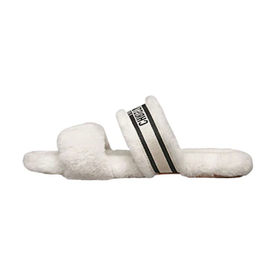 (W) Dior Wool Fur Slippers 'Chez Moi White'
