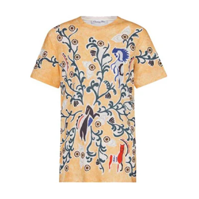 (Women) DIOR Yellow Graphic Print Loose-Fit Crewneck T-Shirt FW21. 943T03RC428-2817