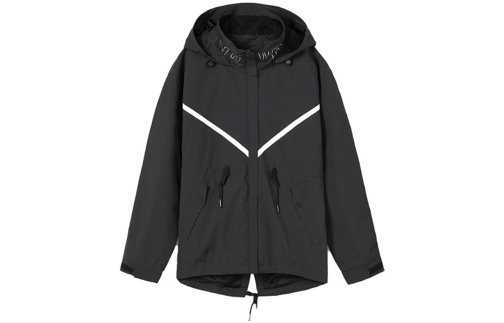 (Women) Discovery Expedition Solid Letter Print Black Hooded Jacket DABI92654-G01X