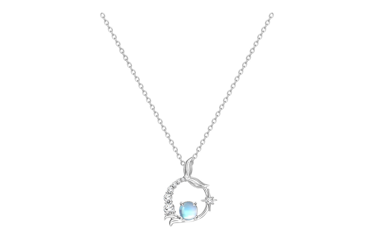 (Women) Disney Princess Little Mermaid Elegant Gem-Inlaid Sterling Silver Necklace for Women SPR-1071