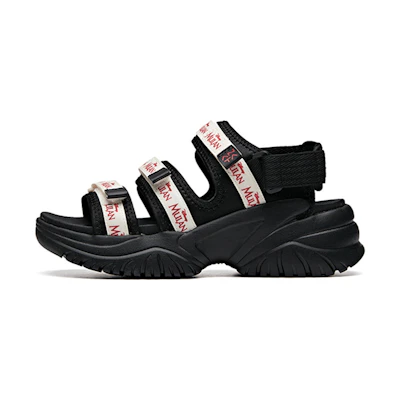 (W) Anta Disney Mulan 'Black and White Magic Tape Open-Toe Flat Sandal'