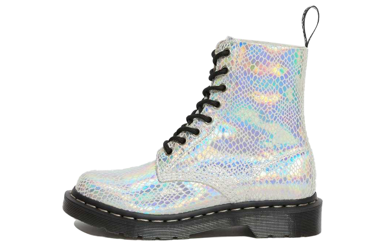 (W) Dr. Martens 1460 Pascal Snake Metallic Silver snake pattern