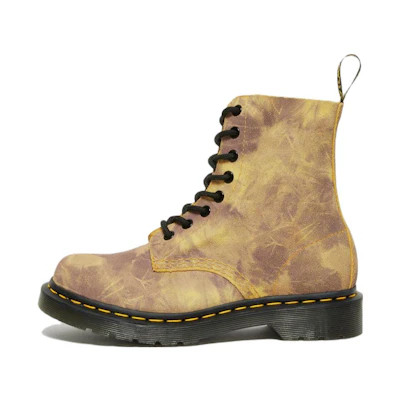 (W) Dr. Martens 1460 Pascal Tie Dye Leather Lace Up Boots 'Burnt Yellow'