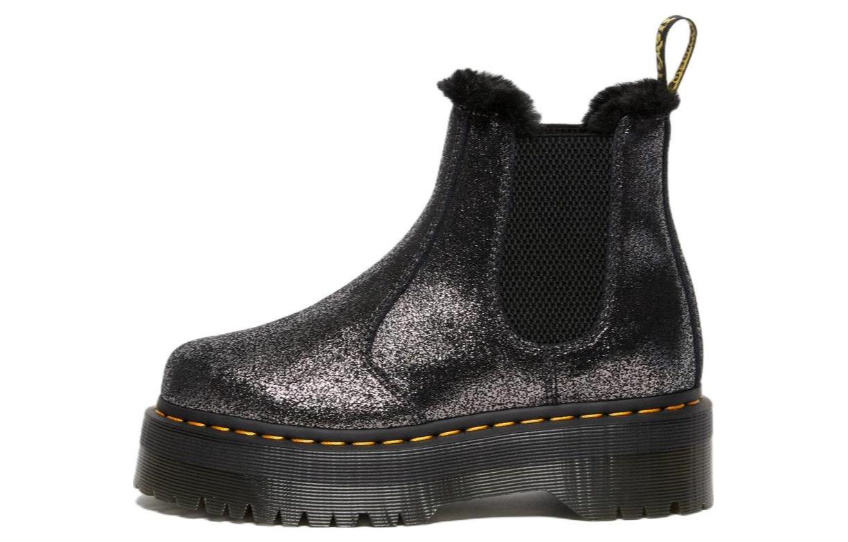(Women) Dr. Martens 2976 Faux Fur-Lined Metallic Platform Chelsea Boots 'Black' 27956012