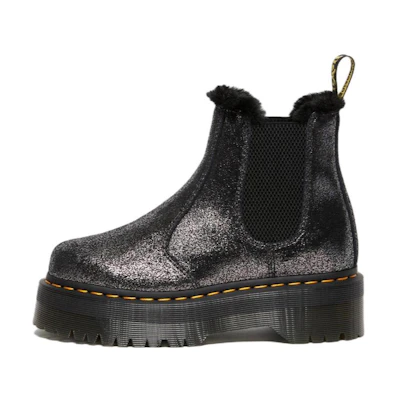(W) Dr. Martens 2976 Faux Fur-Lined Metallic Platform Chelsea Boots 'Black'