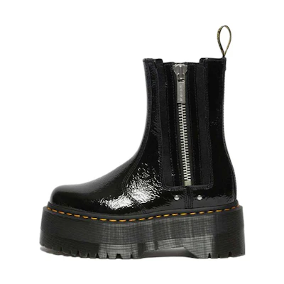 (W) Dr. Martens 2976 Max Distressed Patent Chelsea Platform Boots 'Black'