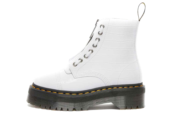 (W) Dr. Martens 'Crocodile Embossment Zip Martin Boots White'