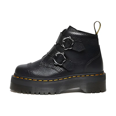 (W) Dr. Martens Devon Flower Buckle Leather Platform Boots 'Black'
