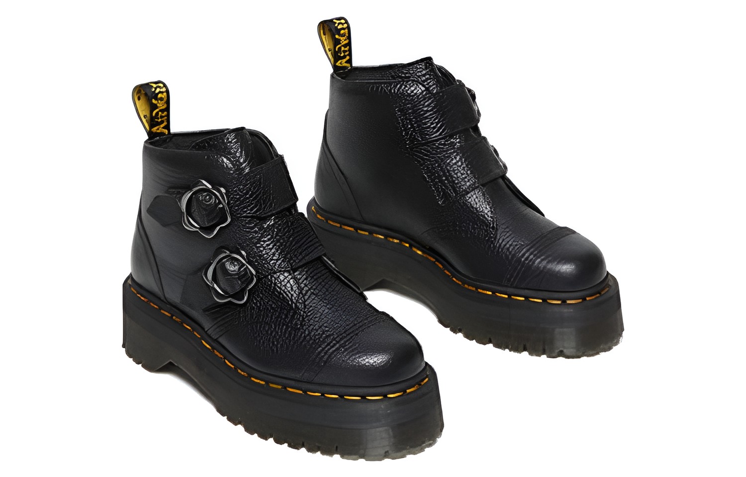 Lookbook (W) Dr. Martens Devon Sepatu Boots Kulit Platform 'Hitam' dengan Gesper Bunga 27642001