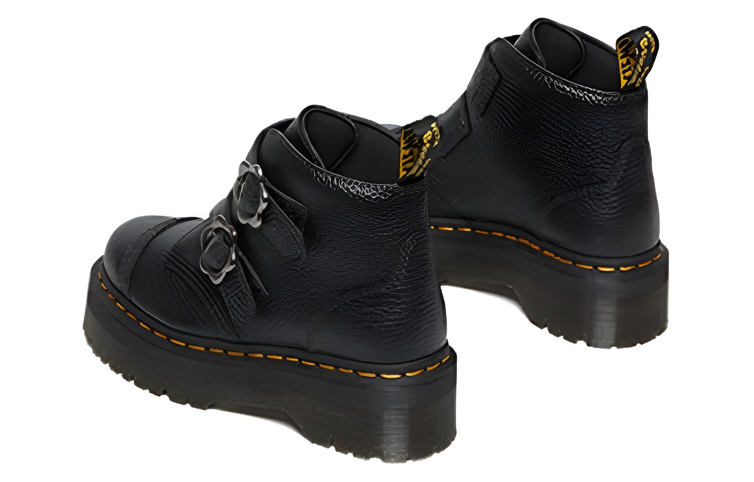 Shop (W) Dr. Martens Devon Sepatu Boots Kulit Platform 'Hitam' dengan Gesper Bunga 27642001