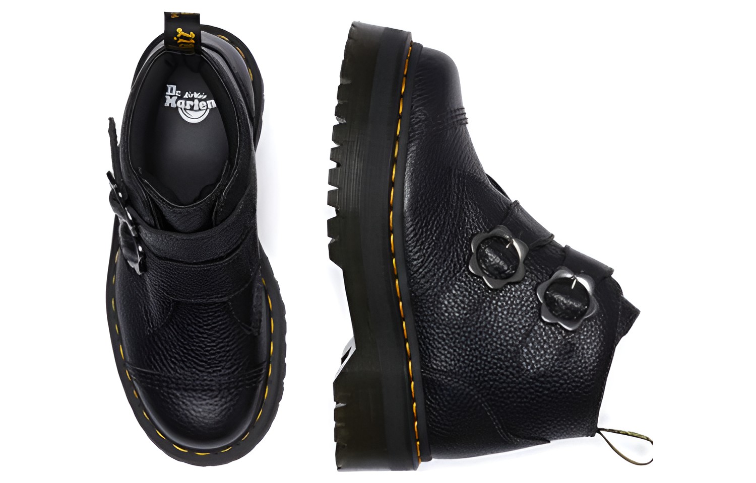 Purchase (W) Dr. Martens Devon Sepatu Boots Kulit Platform 'Hitam' dengan Gesper Bunga 27642001