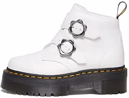 (Women) Dr. Martens Dr.Martens Devon Flower Buckle Leather Platform Boots 'White Black' 27642100 (Women) Dr. Martens Dr.Martens Devon Flower Buckle Leather Platform Boots 'White Black' 27642100
