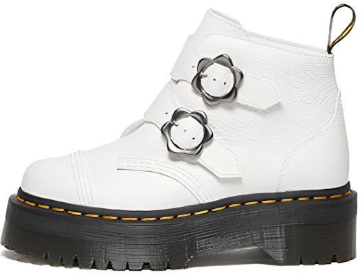 (Women) Dr. Martens Dr.Martens Devon Flower Buckle Leather Platform Boots 'White Black' 27642100 Buy (Women) Dr. Martens Dr.Martens Devon Flower Buckle Leather Platform Boots 'White Black' 27642100