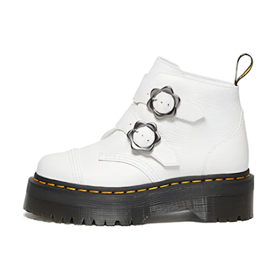 (W) Dr. Martens Dr.Martens Devon Flower Buckle Leather Platform Boots 'White Black'